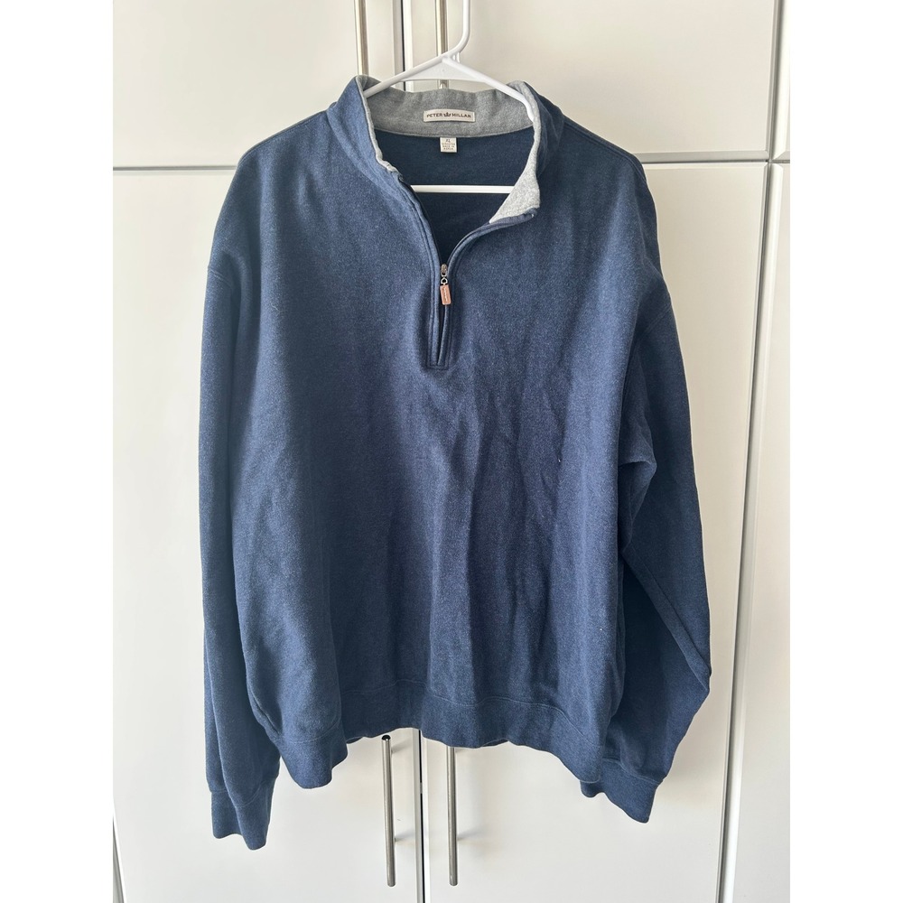 Peter Millar Mens XL Navy Blue 100% Cotton Quarter Zip Pullover Sweater